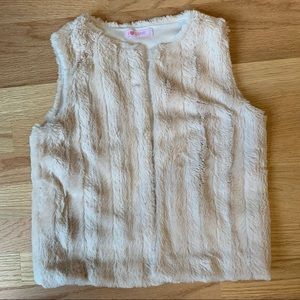 Faux fur vest ivory open front cardigan white dress shrug medium